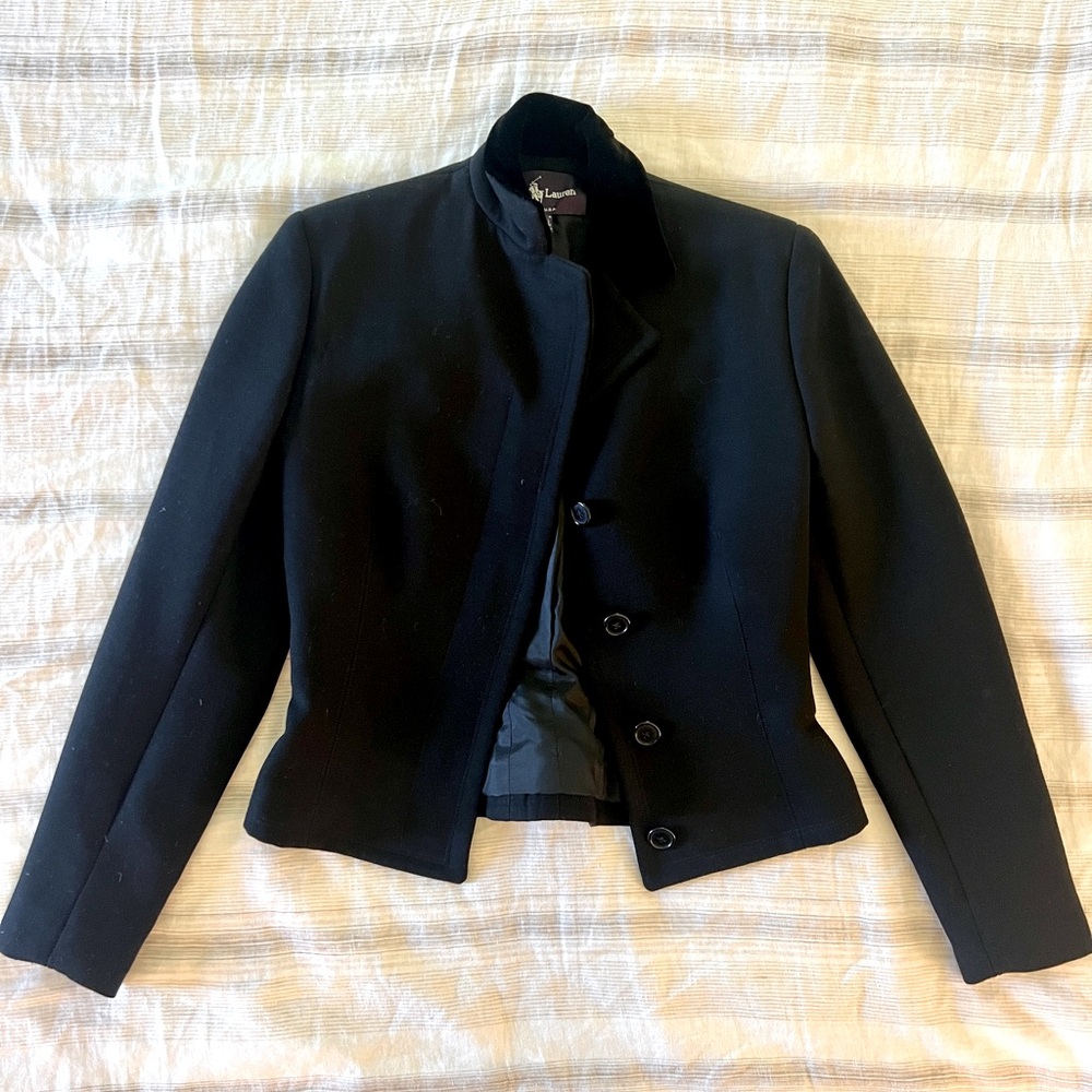Vintage Ralph Lauren Purple Label wool jacket with velvet collar. Size 4.